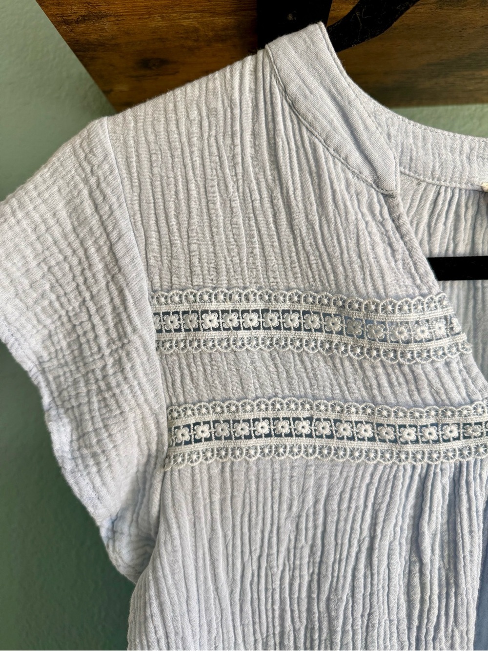 143 Story Light Blue Cotton Gauze Lace Blouse Boho Top Small Cottagecore